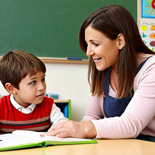 Home 25 ** A kindergarten teacher engaging with a child, showcasing individualized learning. (Keywords: Individualized learning, kindergarten, teacher, child)
**