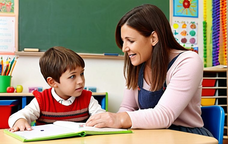 ** A kindergarten teacher engaging with a child, showcasing individualized learning. (Keywords: Individualized learning, kindergarten, teacher, child)
**