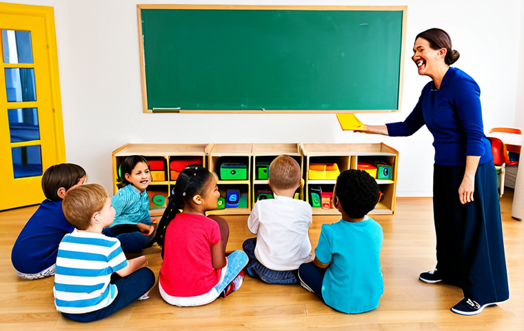 A diverse group of cheerful preschool children, fully clothed in modest, comfortable play attire, gathered around a female teacher in a brightly lit and colorful preschool classroom. They are actively engaged with various visual aids, including large, clear flashcards depicting animals, and a prominent visual daily schedule board on the wall. The children display joyful curiosity and focused attention. The scene is captured with professional photography, showcasing high detail, perfect anatomy, correct proportions, natural poses, well-formed hands, and proper finger count. The overall image depicts appropriate content, safe for work, and is family-friendly.